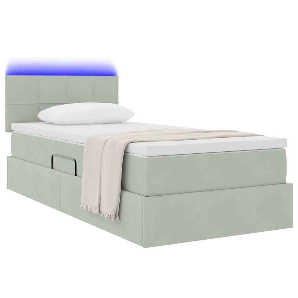Lit avec rangement et LED Gris clair 90 x 200 cm Velours - XIOS