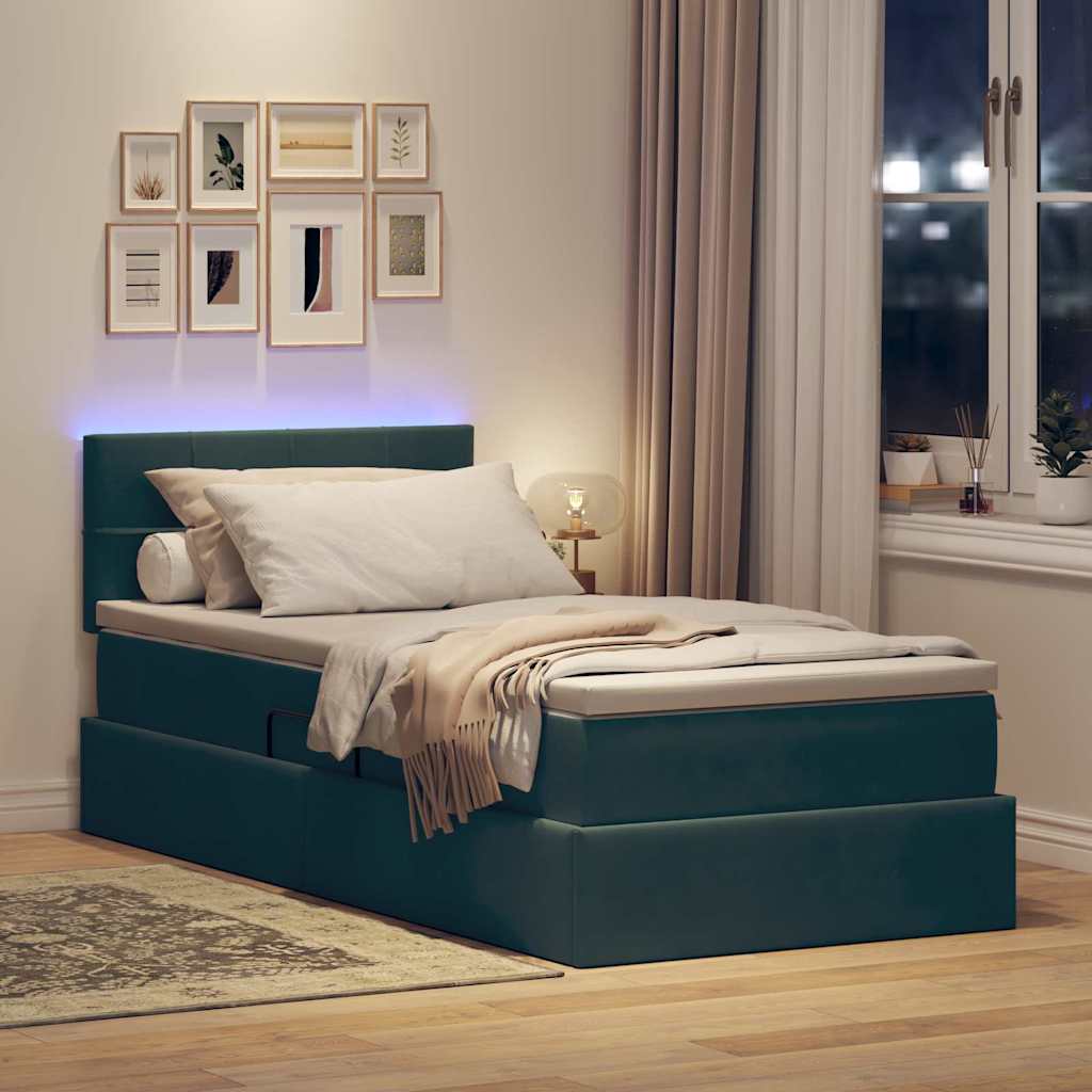 Lit de rangement LED avec matelas Vert foncé 90 x 200 cm - XIOS