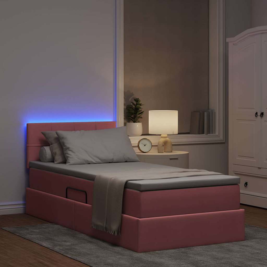Lit de rangement LED avec matelas Rose 100 x 200 cm Velours