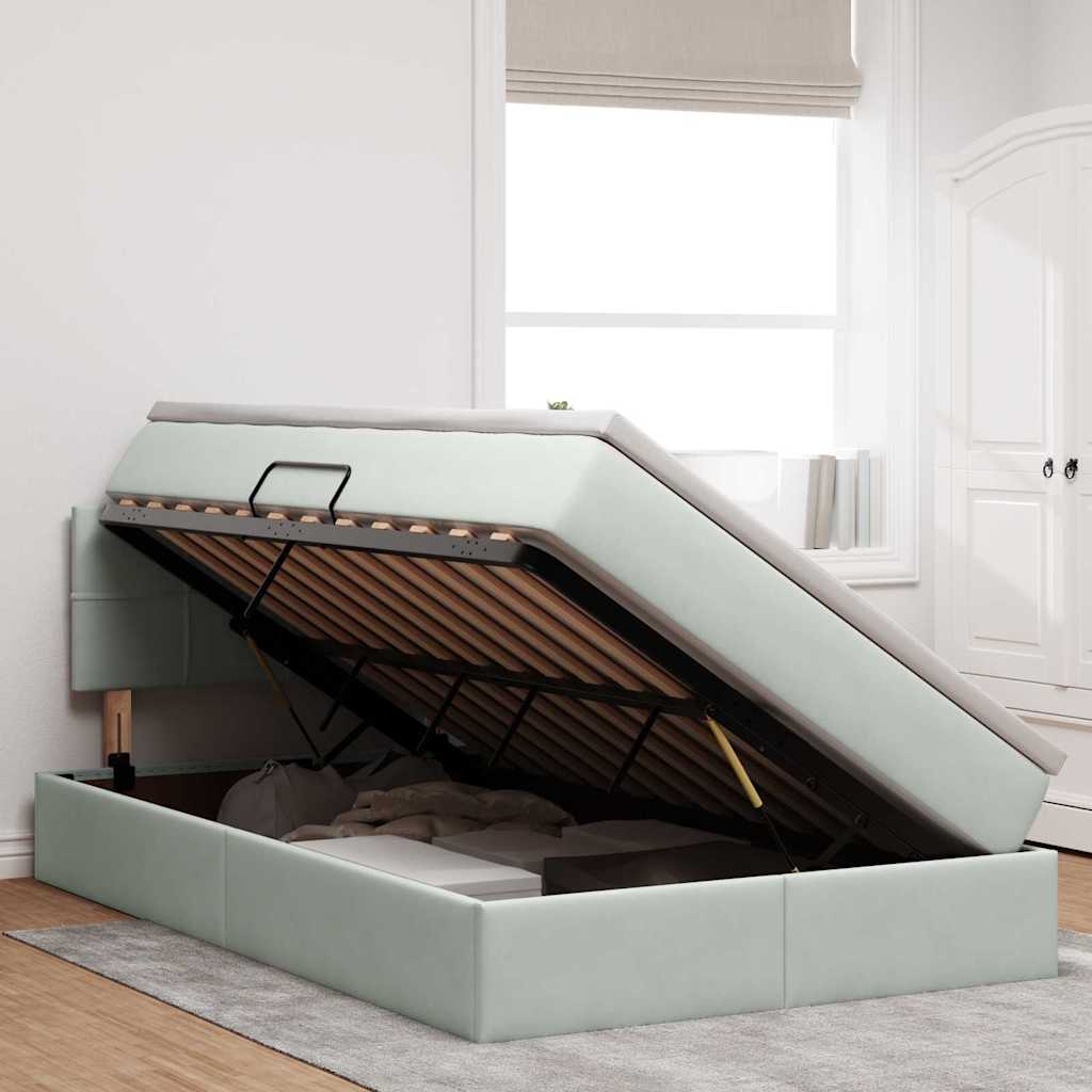 Lit avec rangement et LED Gris clair 120 x 190 cm Velours - XIOS