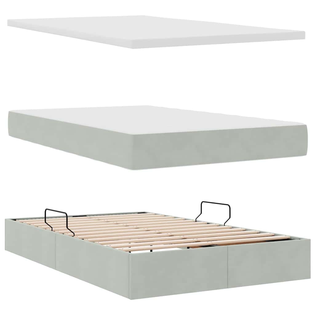 Lit avec rangement et LED Gris clair 120 x 190 cm Velours - XIOS