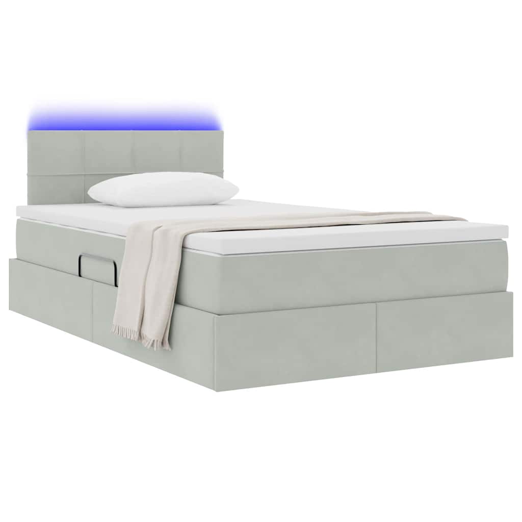 Lit avec rangement et LED Gris clair 120 x 190 cm Velours - XIOS