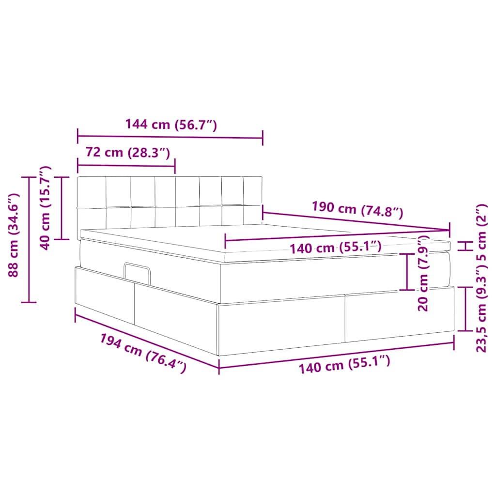 Lit avec rangement et LED Vert foncé 140 x 190 cm Velours - XIOS
