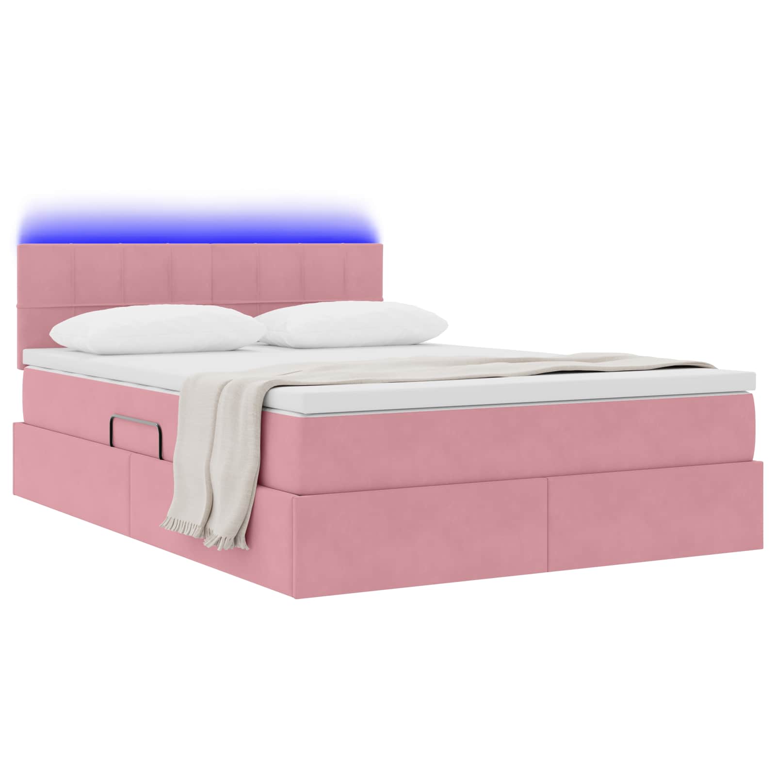 Lit avec rangement et LED Rose 140 x 190 cm Velours - XIOS