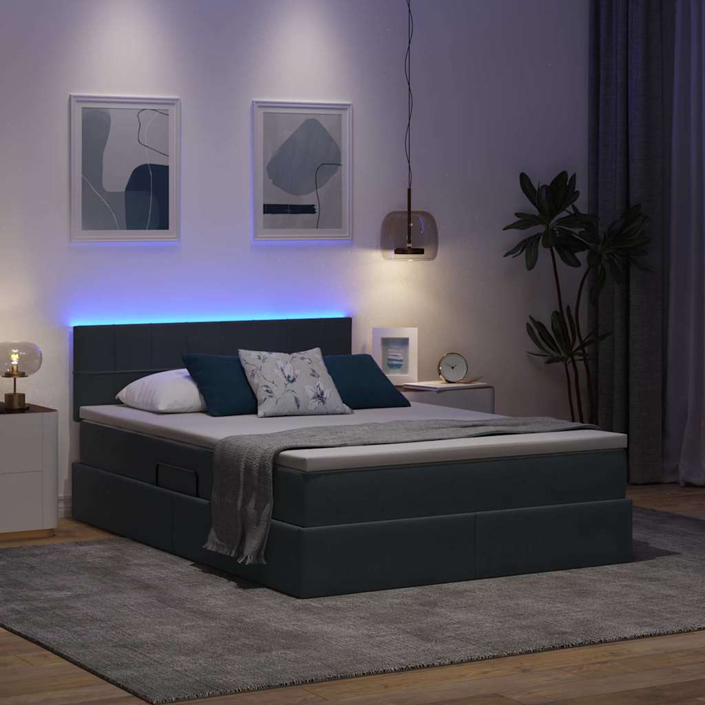Lit avec rangement et LED Gris foncé 140 x 200 cm Velours - XIOS