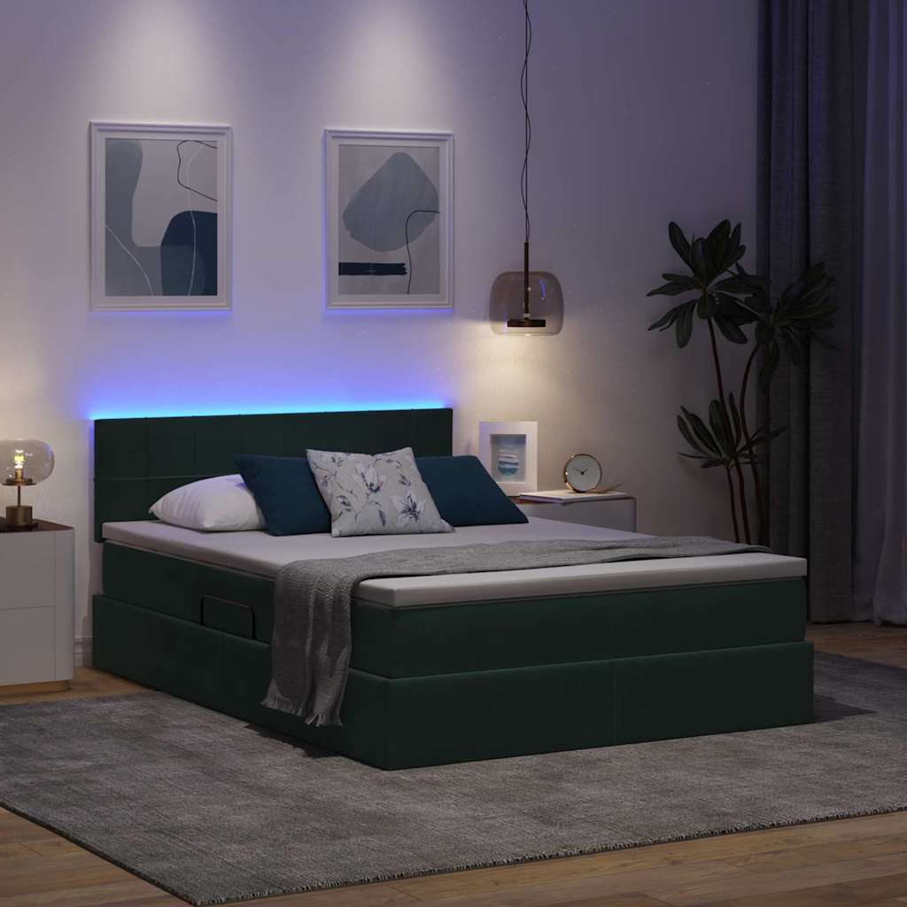Lit de rangement LED avec matelas Vert foncé 140 x 200 cm