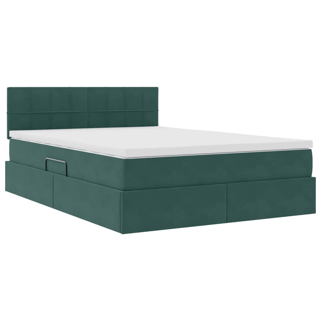 Lit de rangement LED avec matelas Vert foncé 140 x 200 cm
