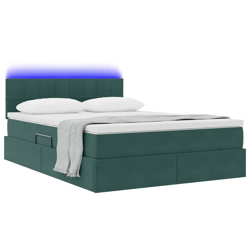 Lit de rangement LED avec matelas Vert foncé 140 x 200 cm