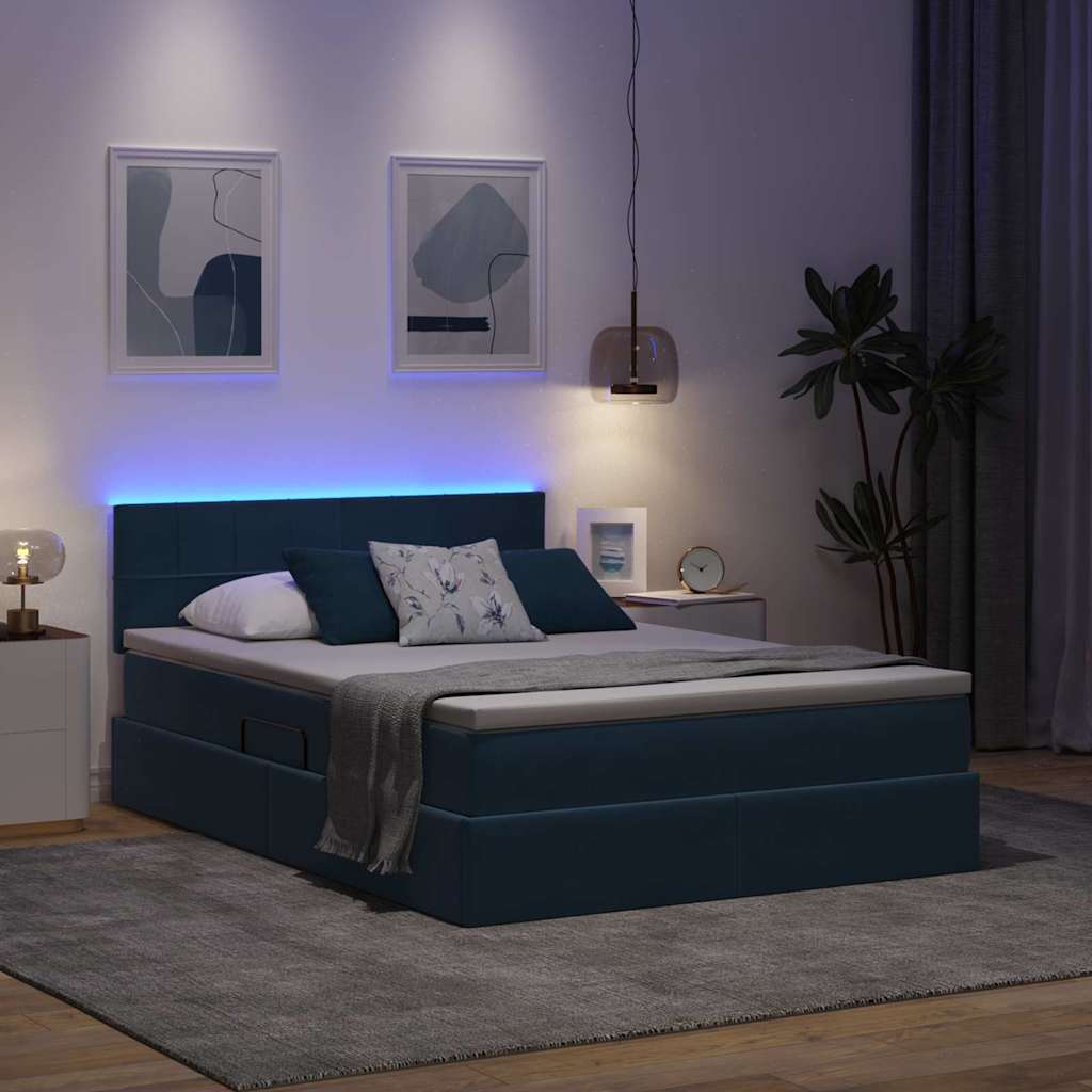Lit de rangement LED avec matelas Bleu foncé 140 x 200 cm