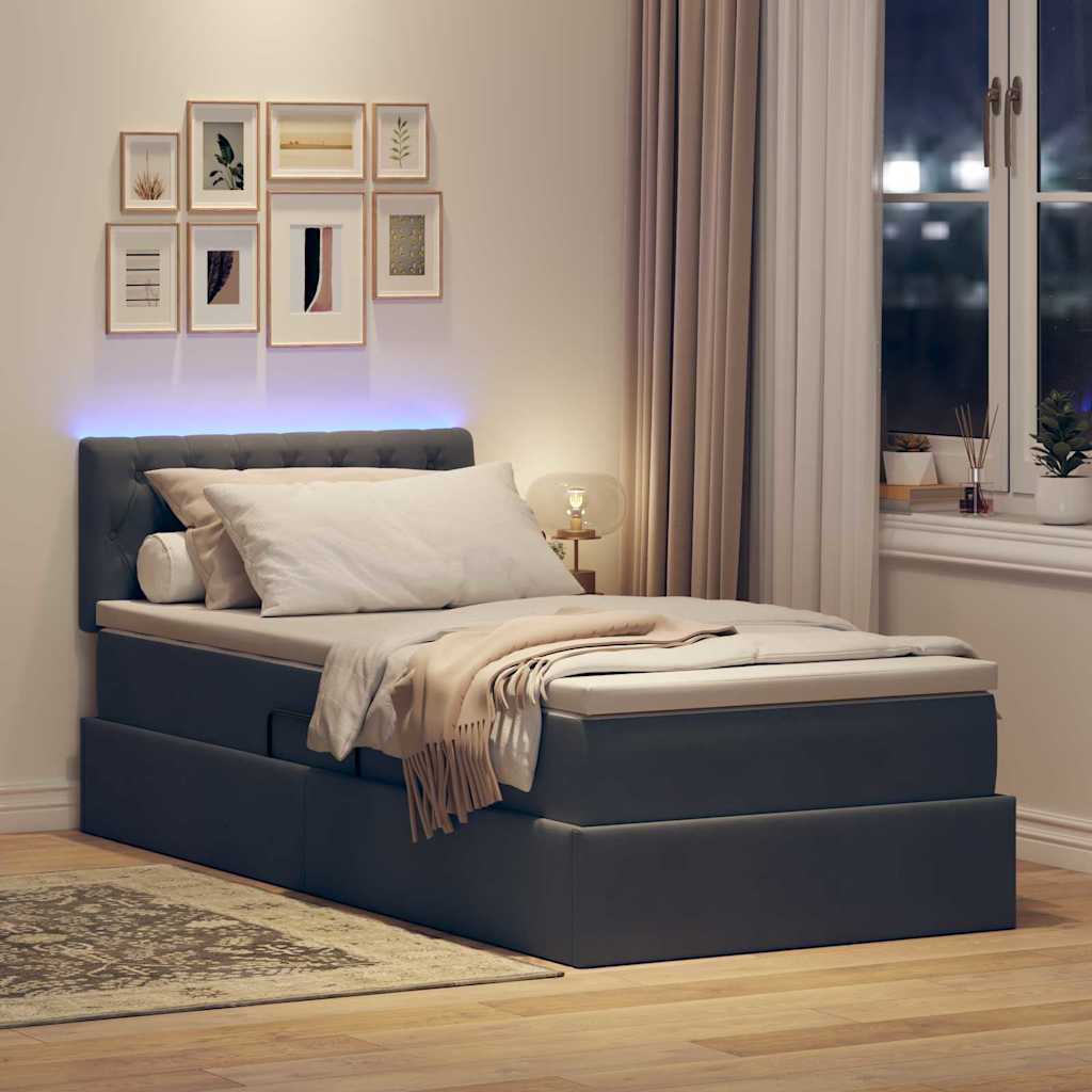 Lit avec rangement et LED Gris foncé 90 x 190 cm Velours - XIOS
