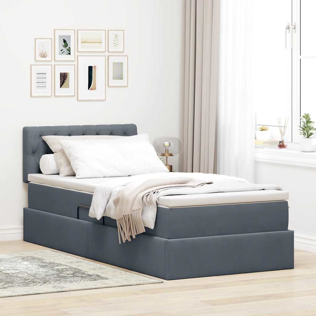 Lit avec rangement et LED Gris foncé 90 x 190 cm Velours - XIOS