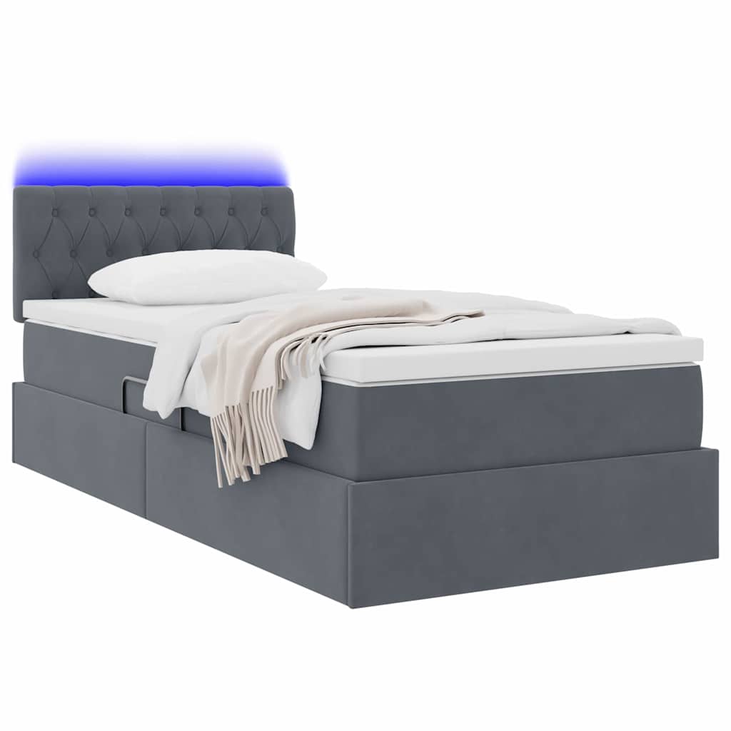 Lit avec rangement et LED Gris foncé 90 x 190 cm Velours - XIOS