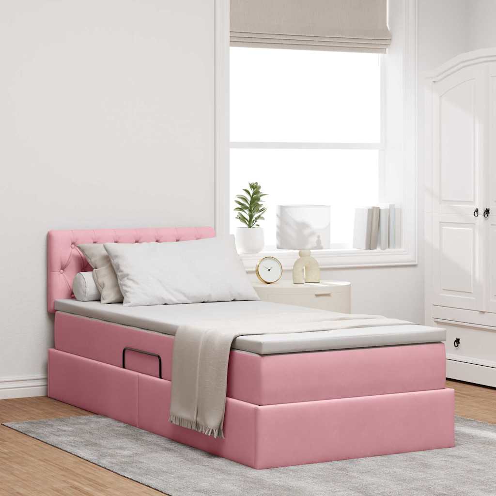 Lit de rangement LED avec matelas Rose 90 x 190 cm Velours