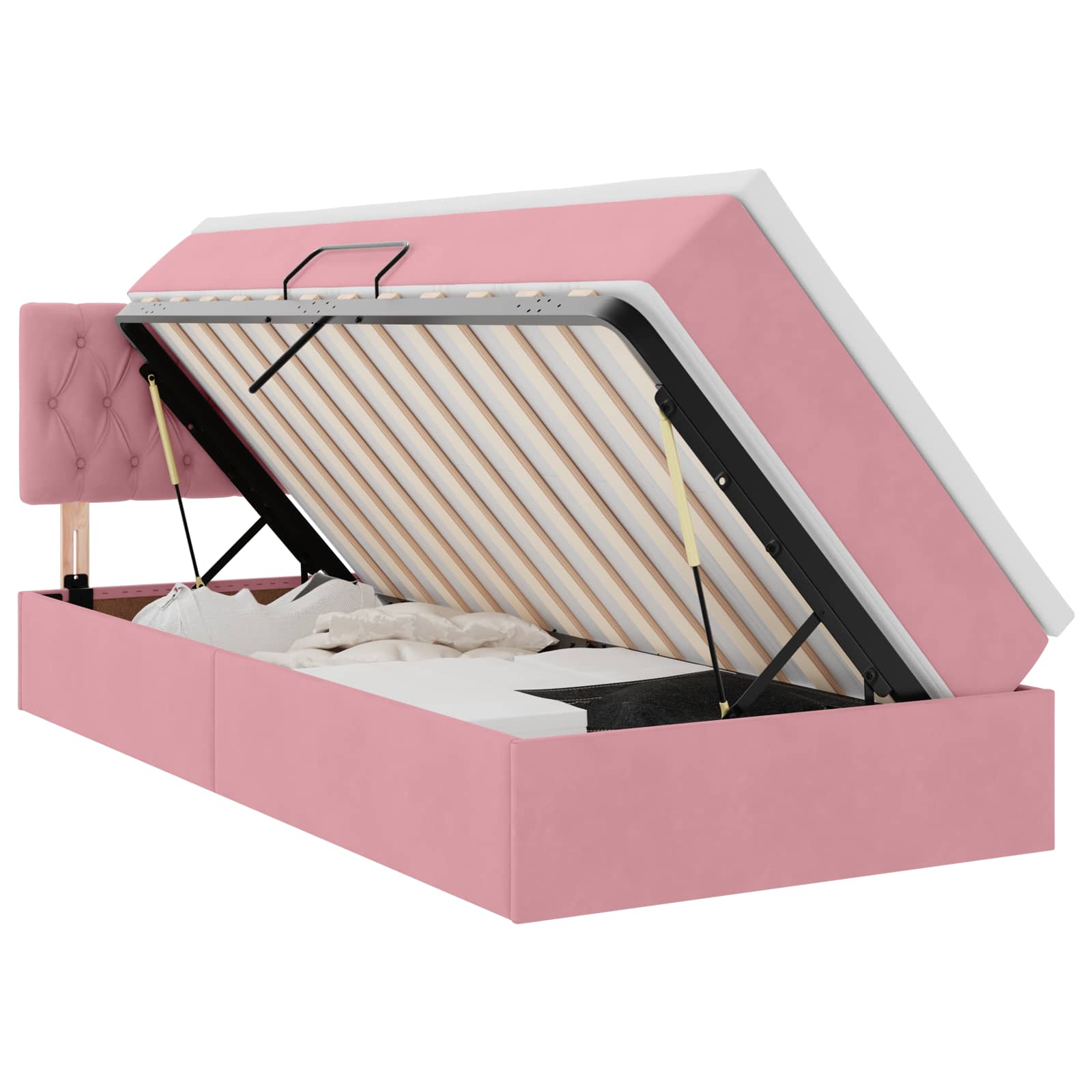 Lit de rangement LED avec matelas Rose 90 x 190 cm Velours