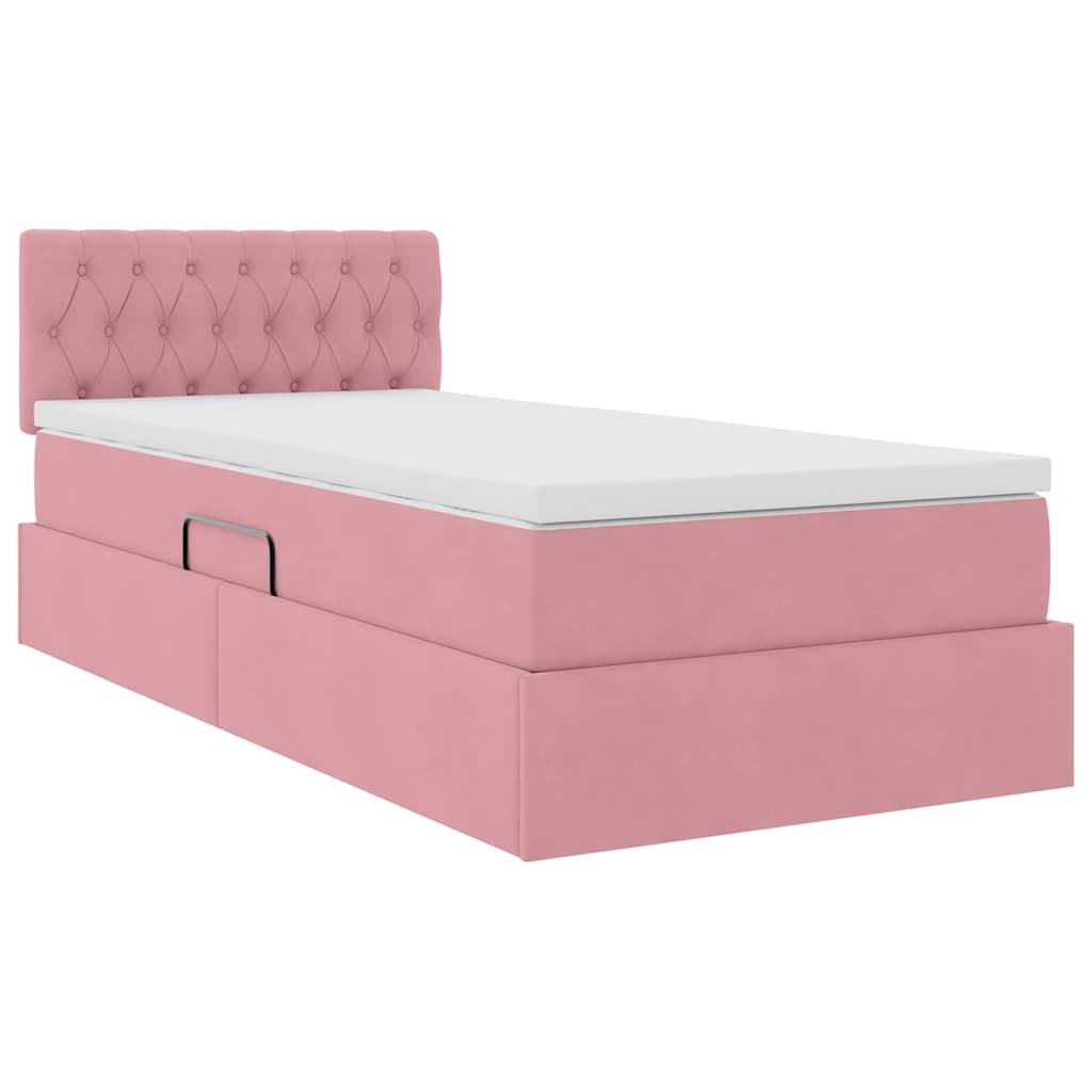 Lit de rangement LED avec matelas Rose 90 x 190 cm Velours