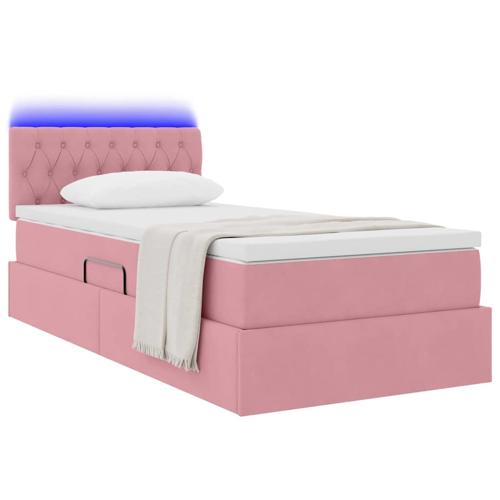 Lit de rangement LED avec matelas Rose 90 x 190 cm Velours