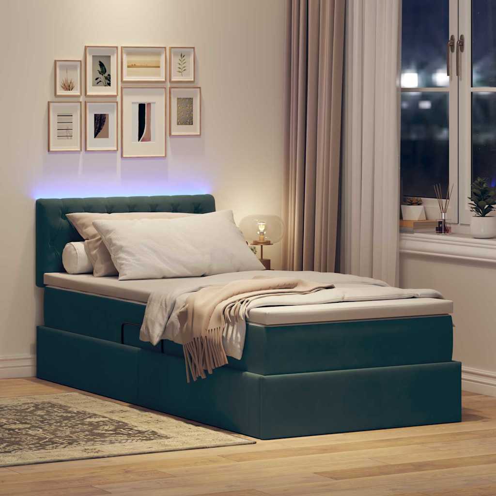 Lit de rangement LED avec matelas Vert foncé 90 x 200 cm - XIOS