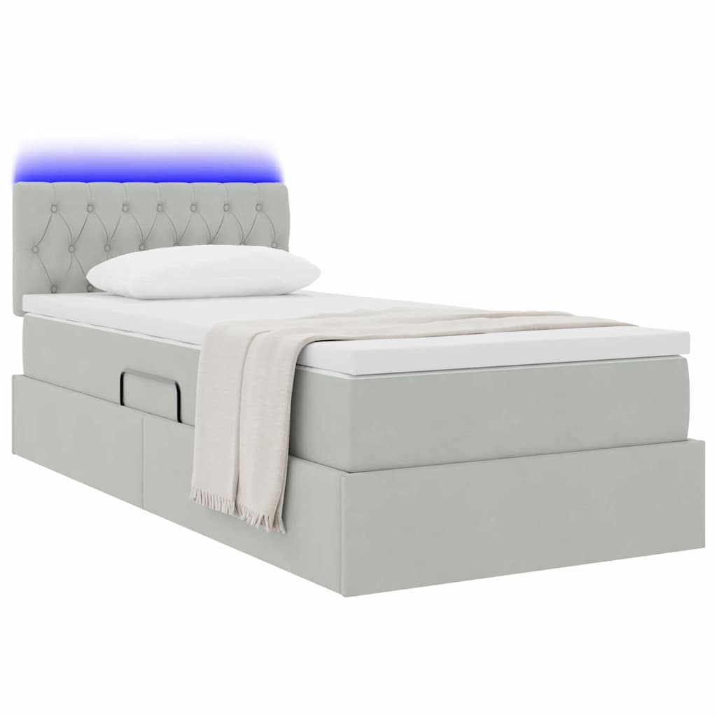 Lit de rangement LED avec matelas Gris clair 100 x 200 cm