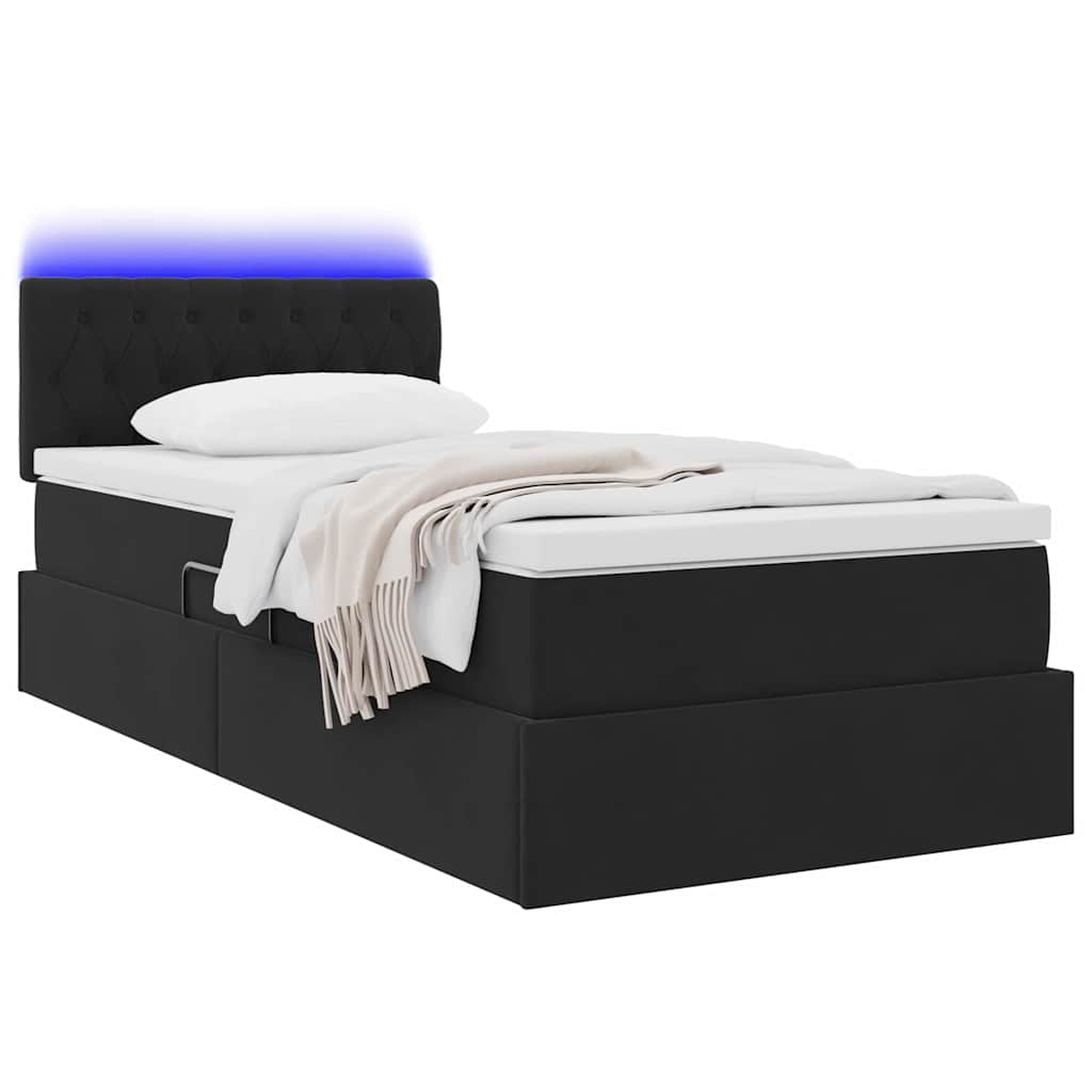 Lit de rangement LED avec matelas Noir 100 x 200 cm Velours - XIOS