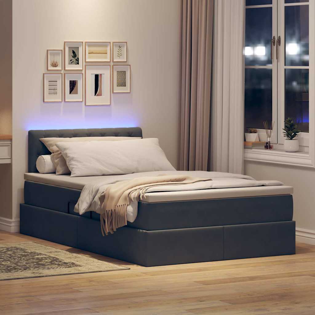 Lit avec rangement et LED Gris foncé 120 x 190 cm Velours - XIOS