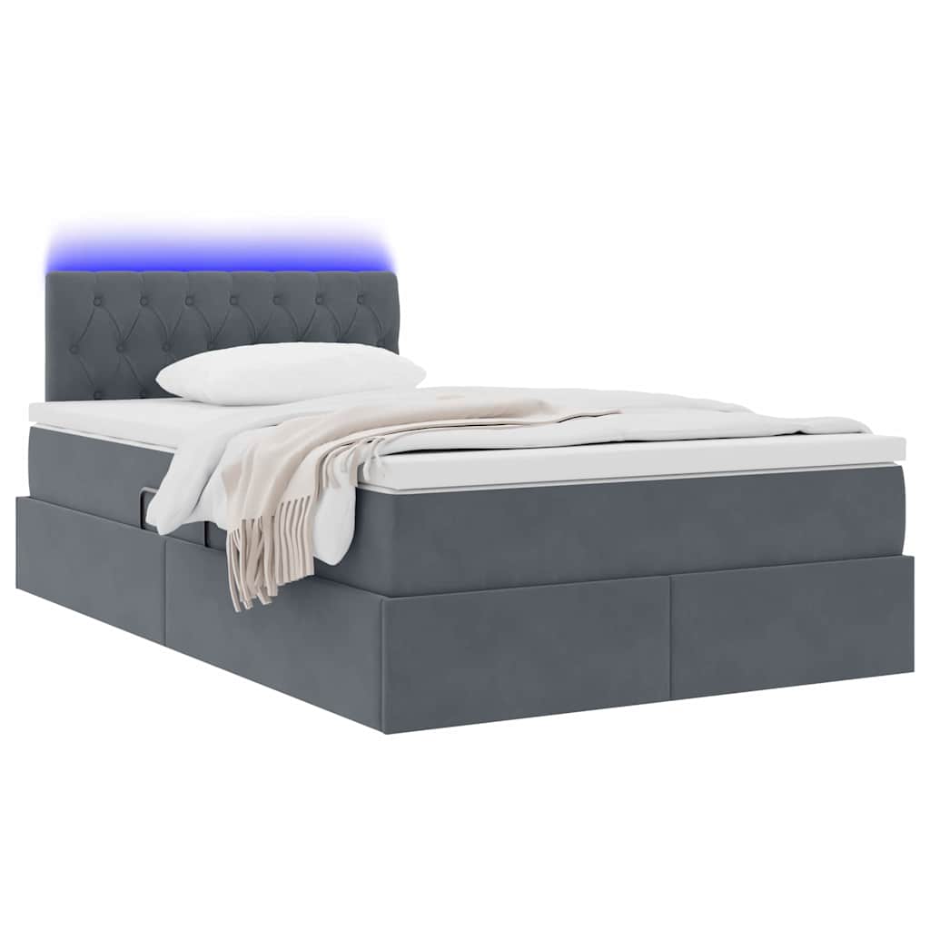 Lit avec rangement et LED Gris foncé 120 x 190 cm Velours - XIOS