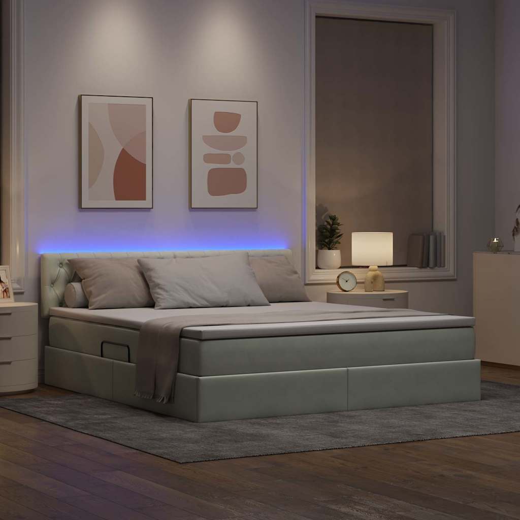 Lit de rangement LED avec matelas Gris clair 180 x 200 cm