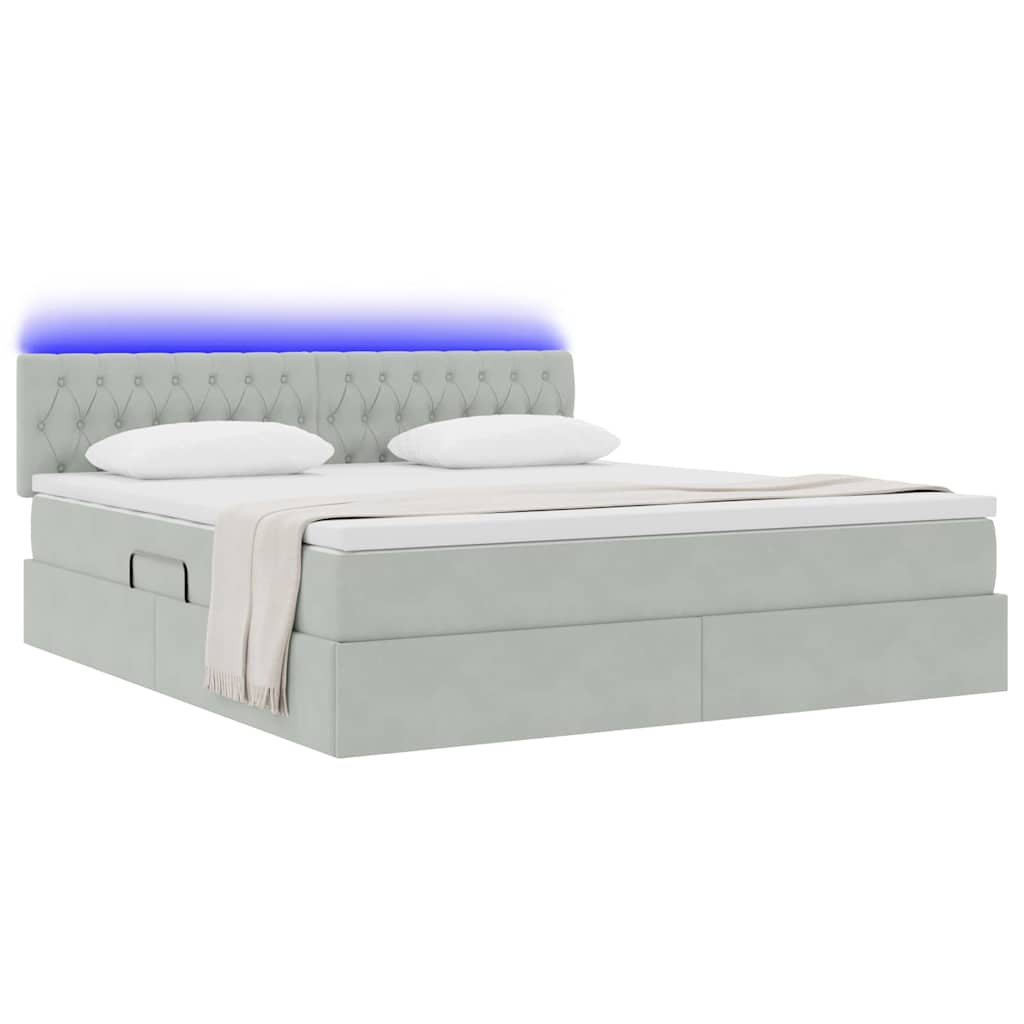 Lit de rangement LED avec matelas Gris clair 180 x 200 cm