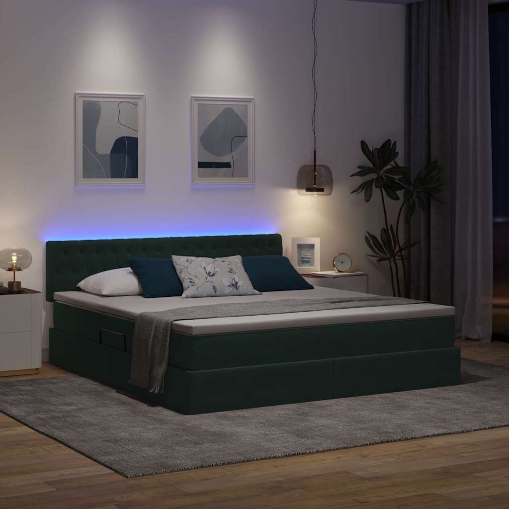 Lit avec rangement et LED Vert foncé 180 x 200 cm Velours - XIOS