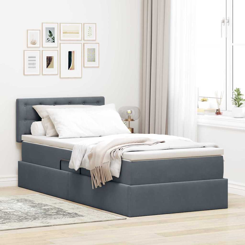 Lit avec rangement et LED Gris foncé 90 x 190 cm Velours - XIOS