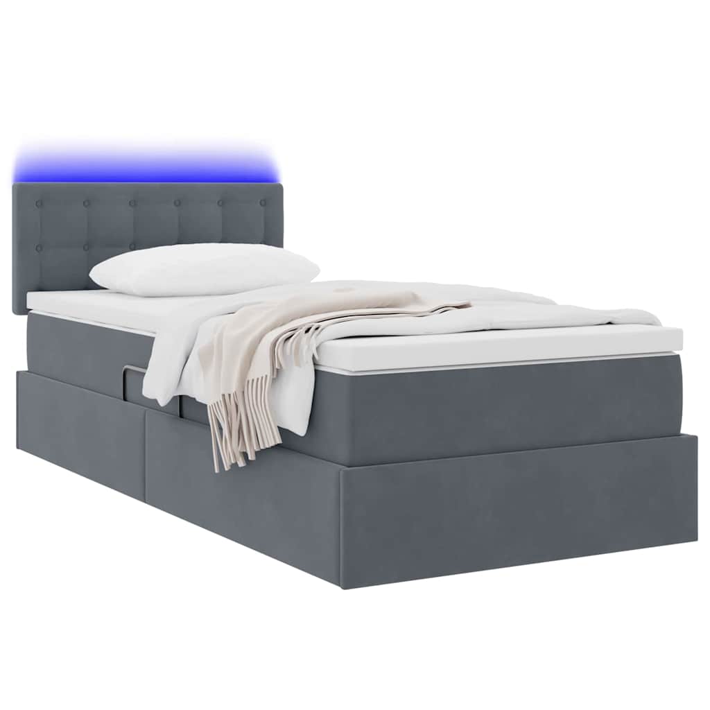 Lit avec rangement et LED Gris foncé 90 x 190 cm Velours - XIOS