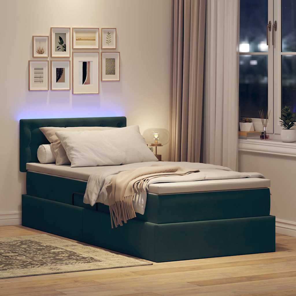 Lit de rangement LED avec matelas Vert foncé 100 x 200 cm - XIOS