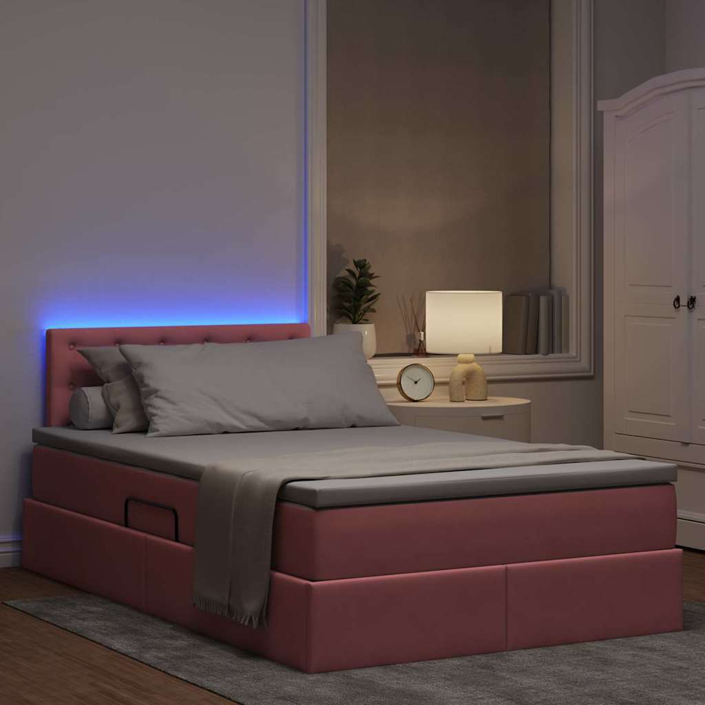 Lit avec rangement et LED Rose 120 x 190 cm Velours - XIOS