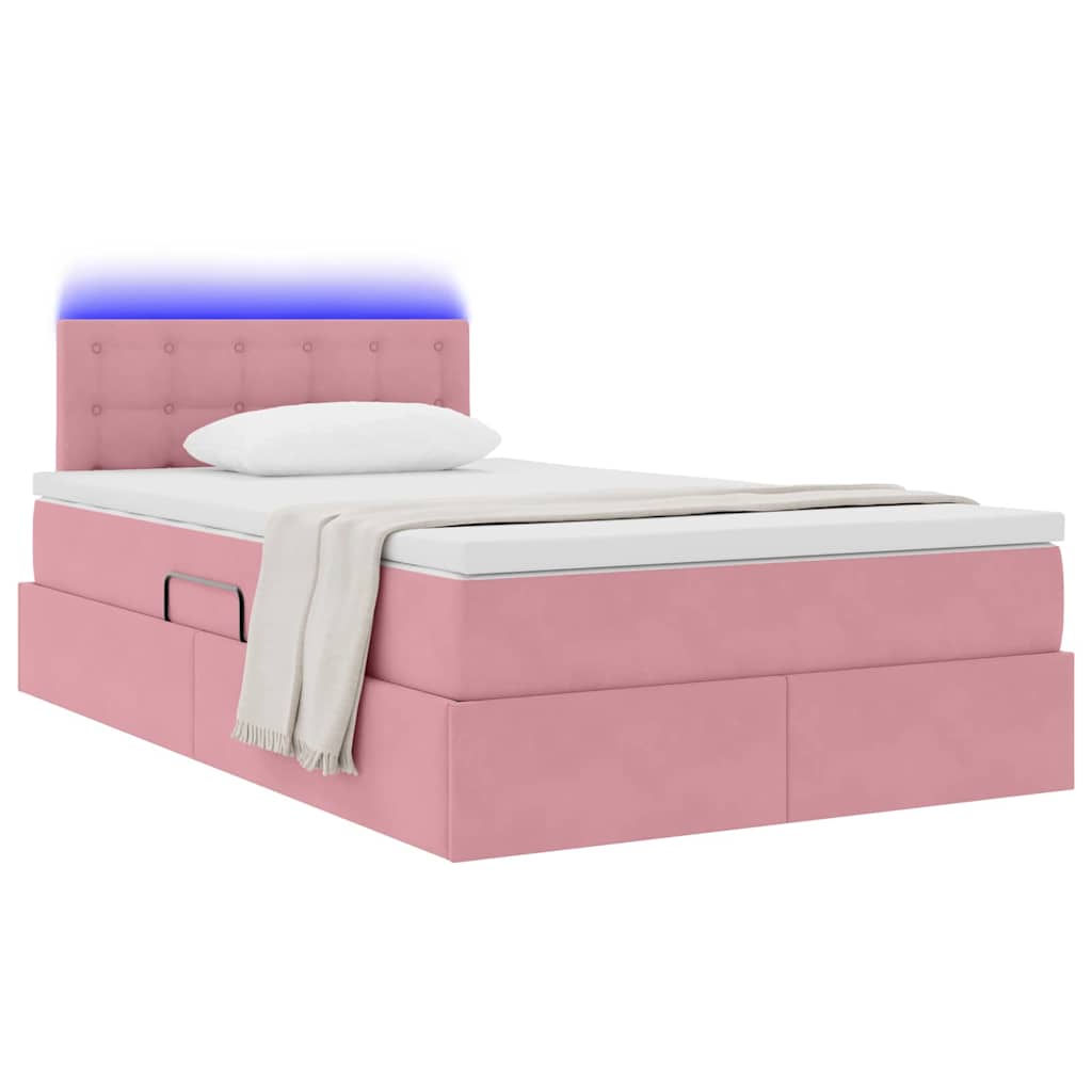 Lit avec rangement et LED Rose 120 x 190 cm Velours - XIOS