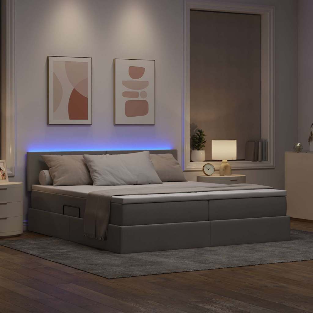 Lit avec des lumières à LED Taupe 180 x 200 cm tissu - XIOS