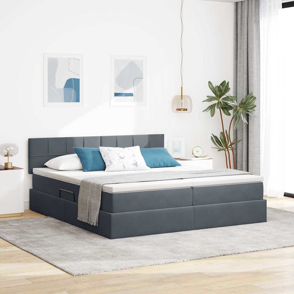 Lit avec des lumières à LED Gris foncé 180 x 200 cm Velours - XIOS