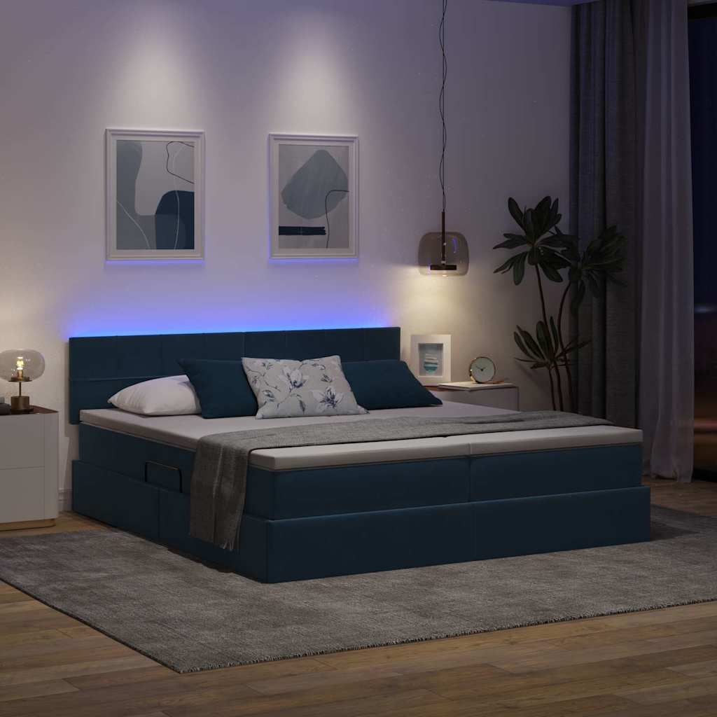 Lit avec des lumières à LED Bleu foncé 180 x 200 cm Velours - XIOS