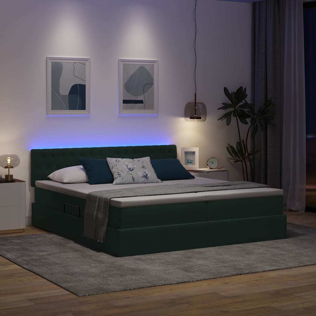 Lit avec des lumières à LED Vert foncé 200 x 200 cm Velours - XIOS