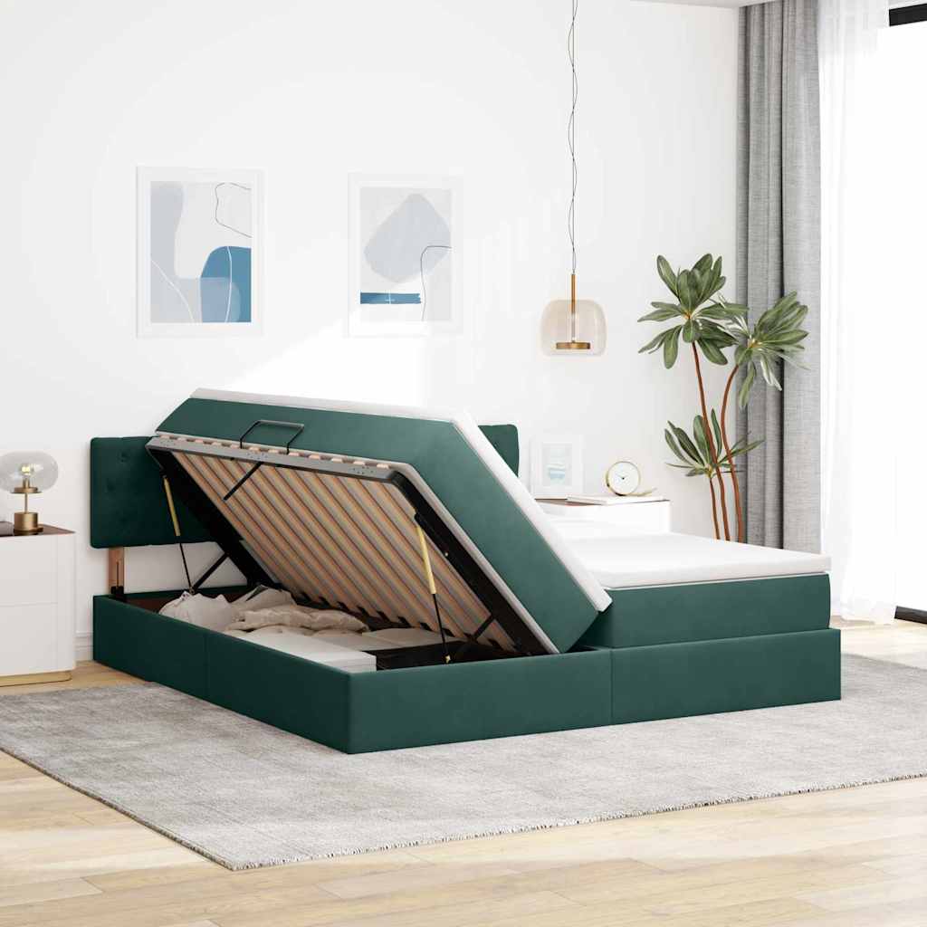 Lit avec des lumières à LED Vert foncé 200 x 200 cm Velours - XIOS