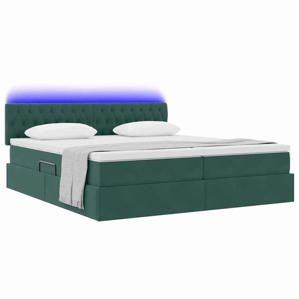 Lit avec des lumières à LED Vert foncé 200 x 200 cm Velours - XIOS