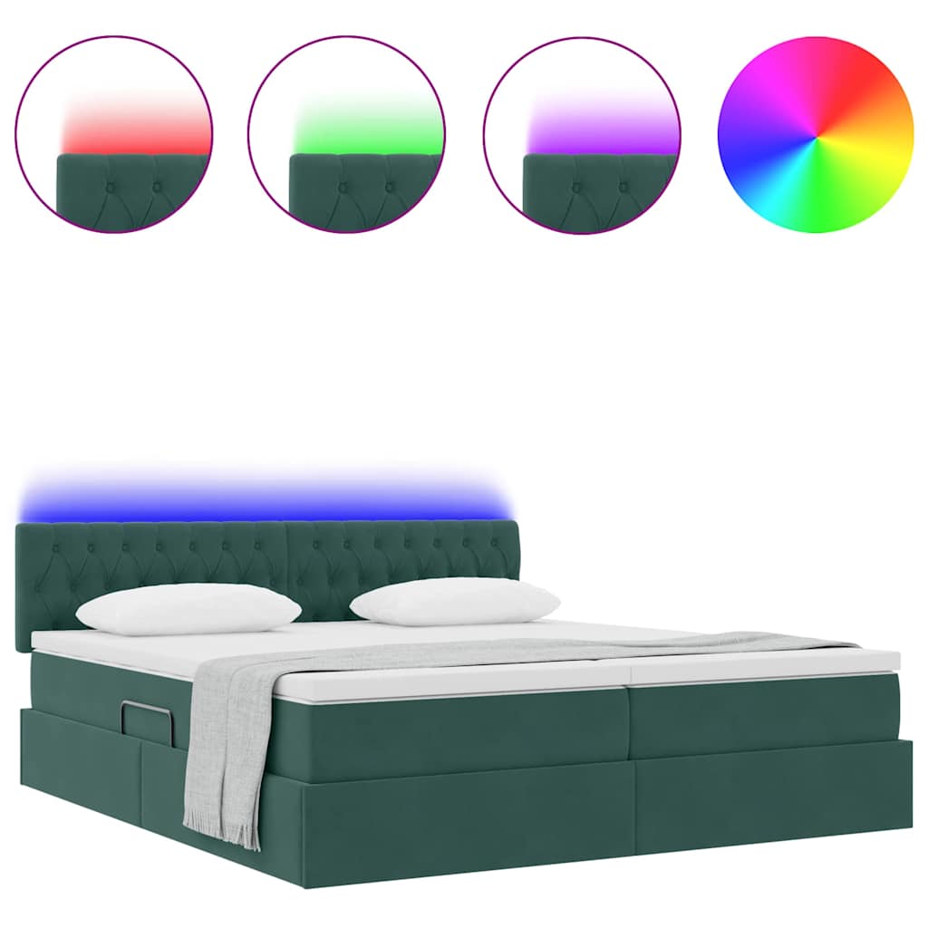 Lit avec des lumières à LED Vert foncé 200 x 200 cm Velours - XIOS