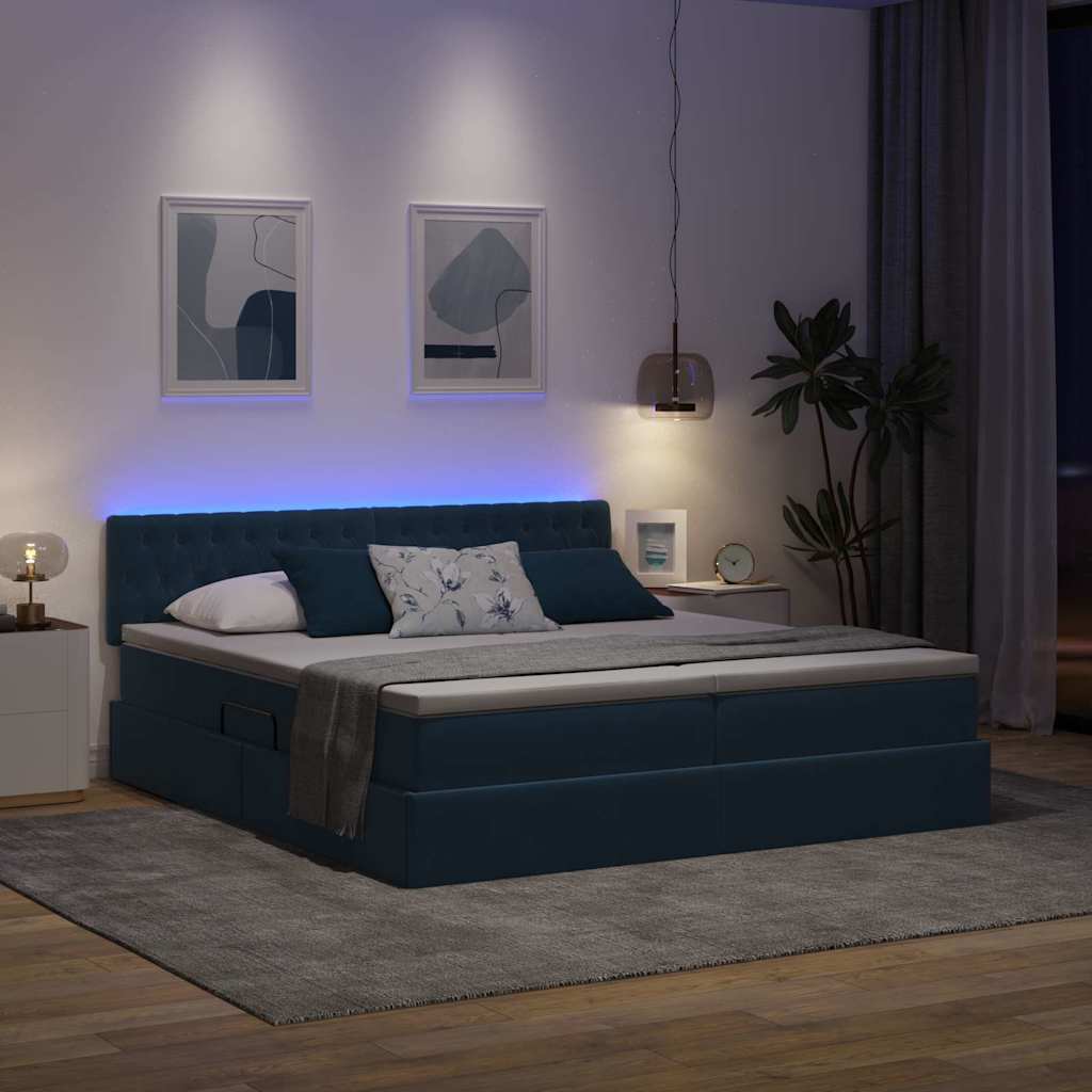 Lit avec des lumières à LED Bleu foncé 200 x 200 cm Velours - XIOS