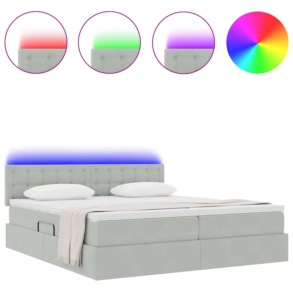 Lit avec des lumières à LED Gris clair 200 x 200 cm Velours - XIOS
