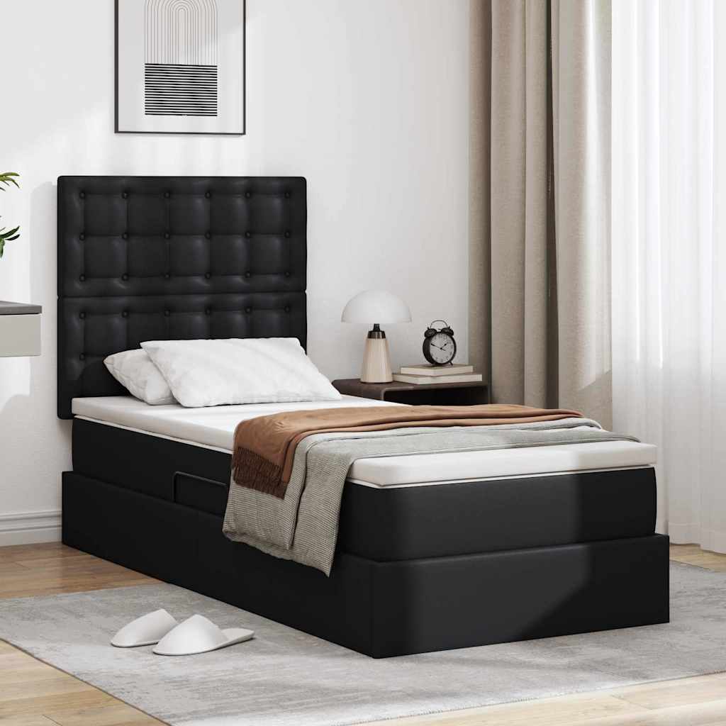 Lit de Rangement avec matelas Noir 90 x 200 cm Cuir synthétique - XIOS