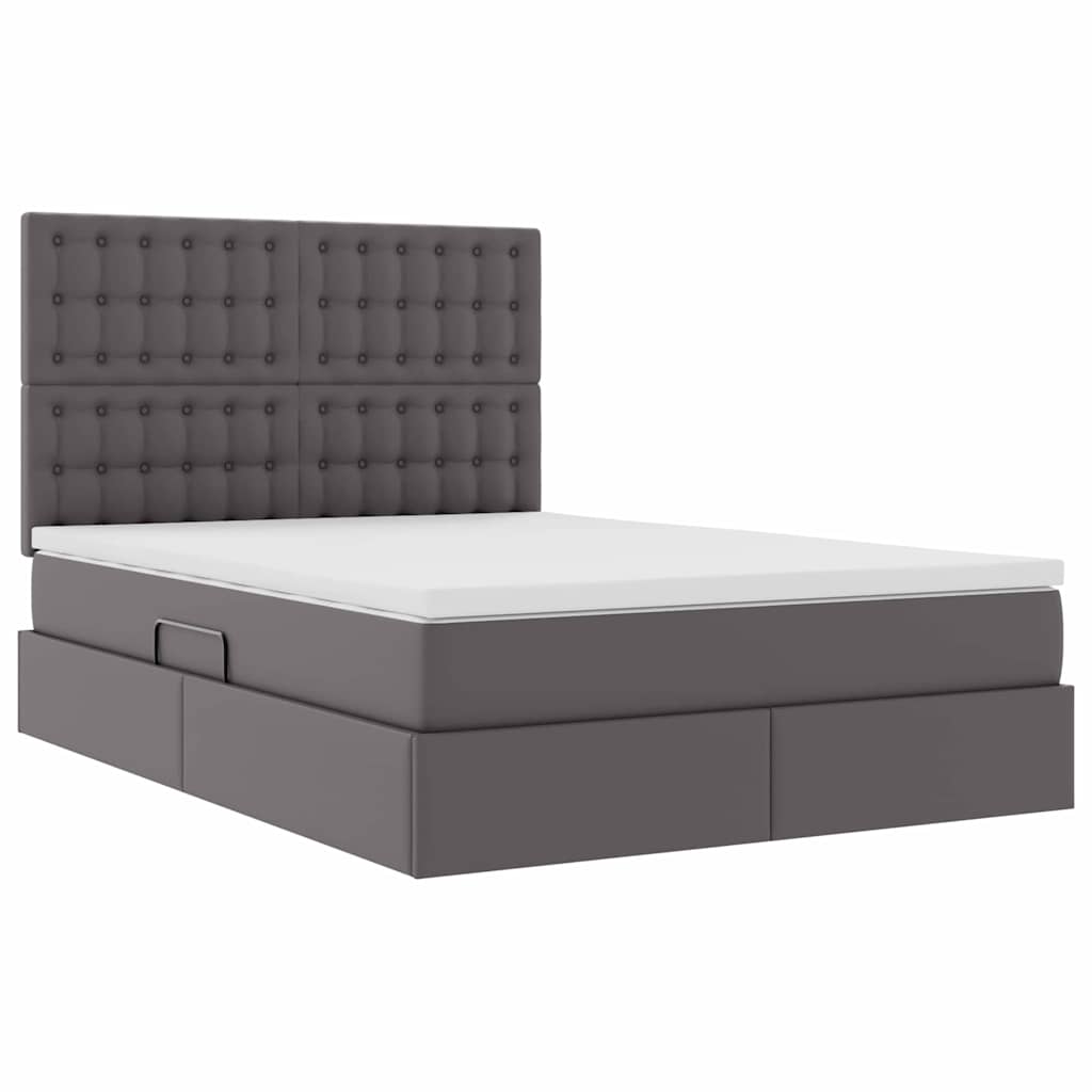 Lit de Rangement Gris 140 x 190 cm Cuir synthétique