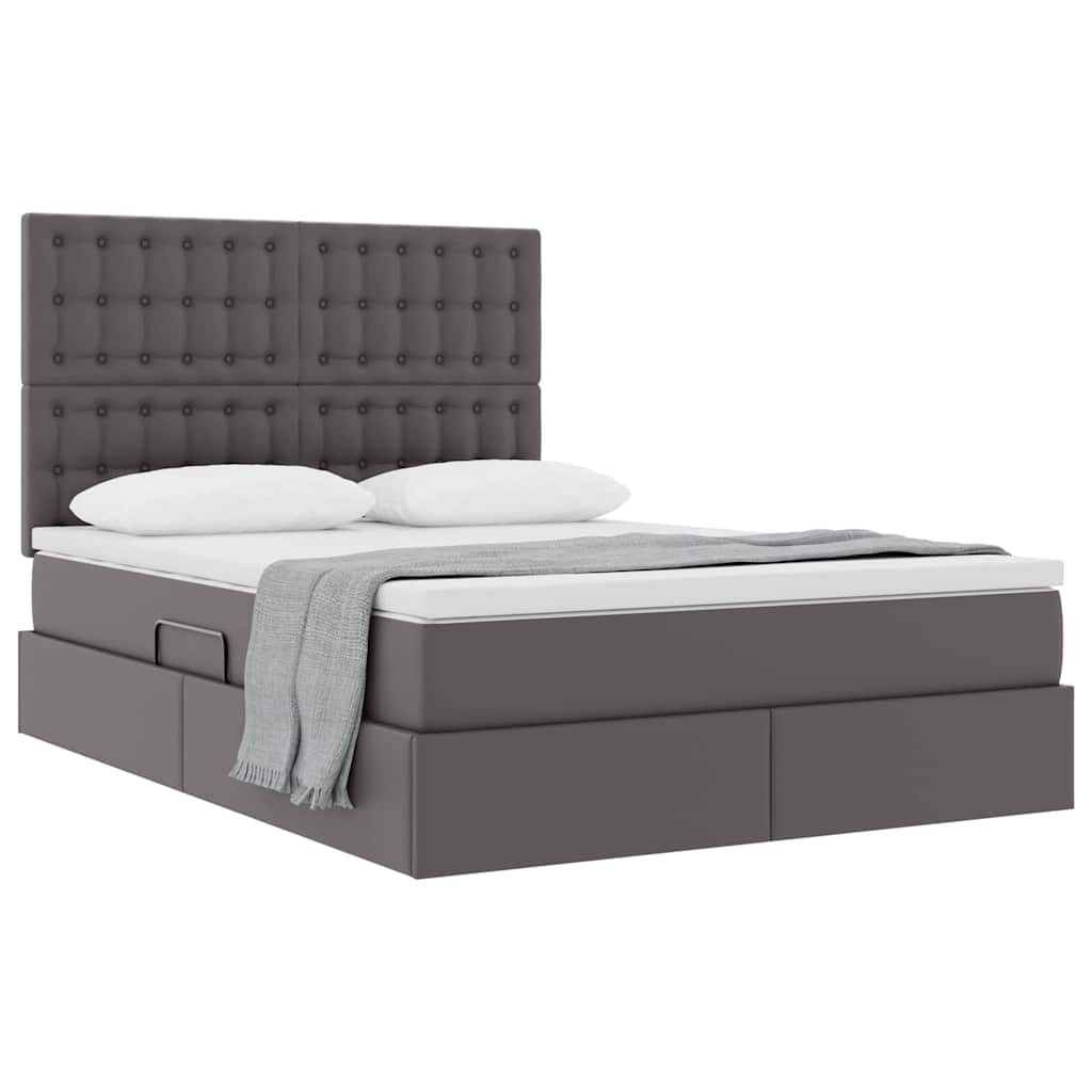 Lit de Rangement Gris 140 x 190 cm Cuir synthétique