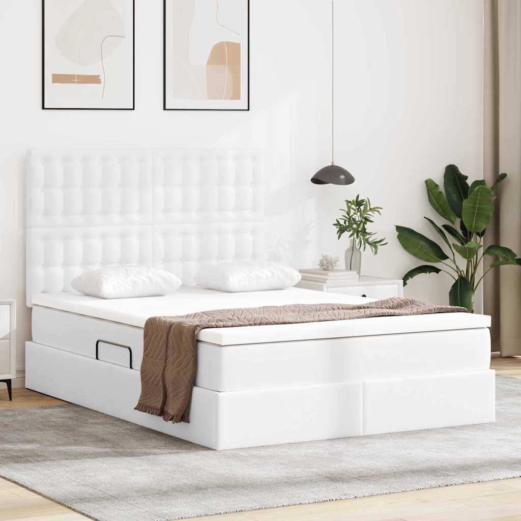 Lit de Rangement Blanc pur 140 x 200 cm Cuir synthétique