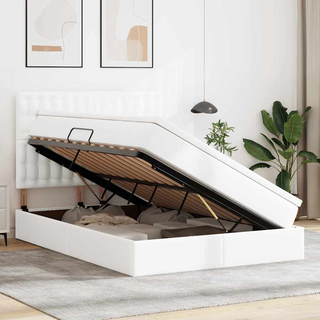 Lit de Rangement Blanc pur 140 x 200 cm Cuir synthétique