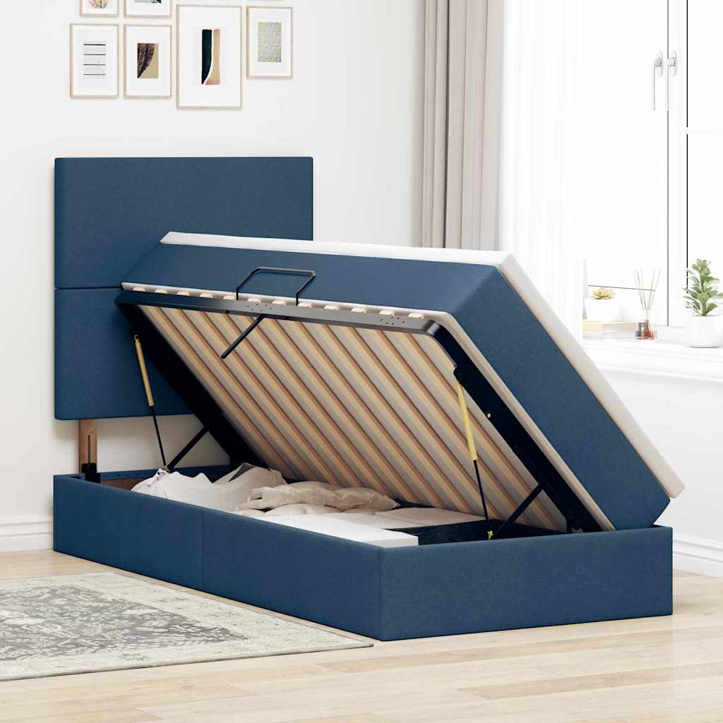 Lit avec rangement et matelas Bleu 90 x 200 cm Polyester - XIOS