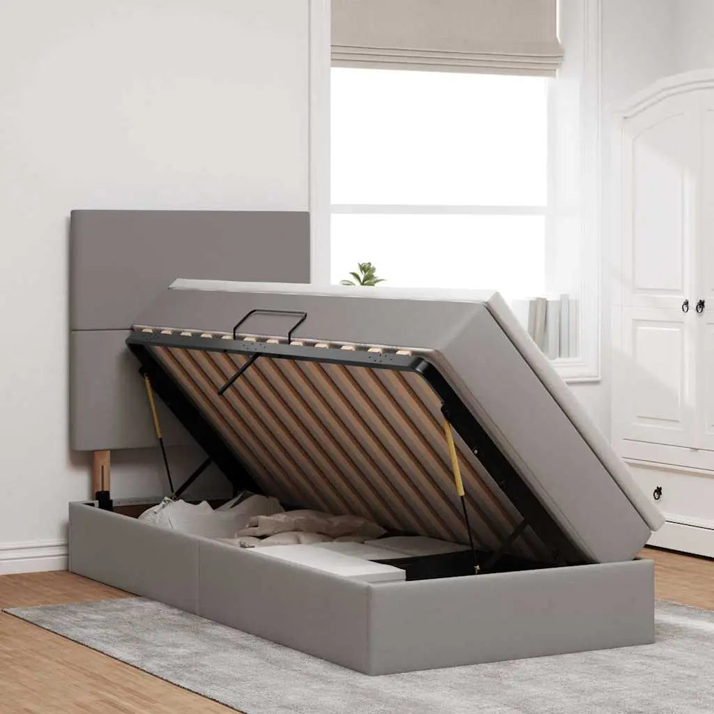Lit avec rangement et matelas Taupe 100 x 200 cm tissu - XIOS