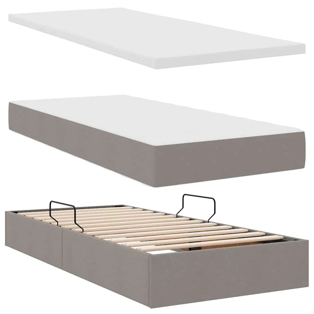 Lit avec rangement et matelas Taupe 100 x 200 cm tissu - XIOS